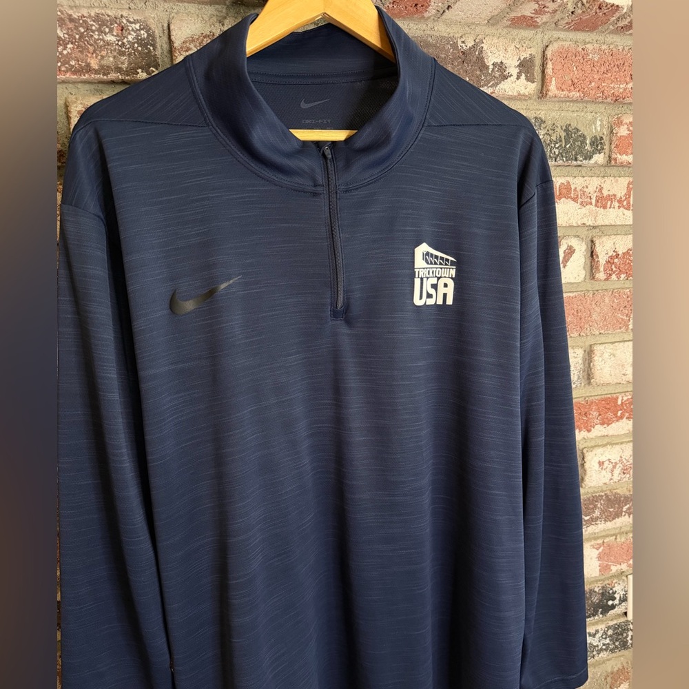Nike Men’s TRACKTOWN USA Long Sleeve Quarter zip Dri-Fit Heather Navy Sweatshirt